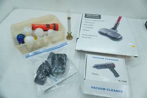 lot 10 image: INse Vacuum Cleaner parts New, Light bulbs in shoebox tote