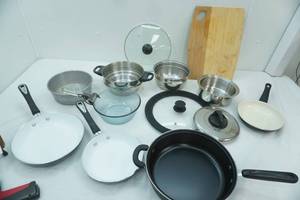 lot 17 image: Cutting Board , pots and pans