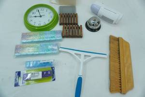 lot 23 image: Pill Planners, Clock , soap dishes, hand brush