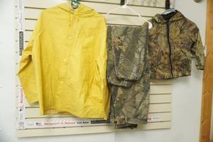 lot 38 image: Rain Jacket, Camo Pants, Kids Camo Coat