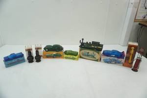 lot 224 image: Vintage Avon Perfume, Aftershave, & Cologne Bottles with Original Boxes 1876 Cape Cod Collection Salt Shaker Colognes (2ct)