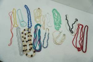 lot 238 image: Vintage Beaded Necklace Lot, One Vintage Shell Necklace