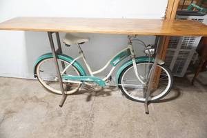 lot 275 image: Custom Made Vintage Bicycle Sofa Table. 72x 16x 37