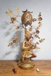 lot 276 image: VintageAntique Figural Table Lamp. Gilt. 29 tall by 20 across