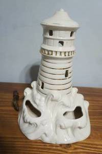 lot 278 image: Ceramic Lighthouse Lamp 14 tall wgold accents