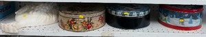 lot 320 image: Collectible Vintage Ceramic Wall Pocket and Cookie Tins