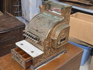 Vintage National Gilded Bronze Case Register with Relief Carving 1930 (includes key)