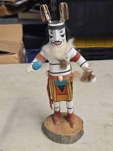 Vintage Handcrafted Navajo Style Hopi Kachina Native American Doll - Clown Singing For Good Way by D. Livingston 1995