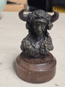 Native American with Bison Headdress theme Bronze Sculpture  by Ron Forman