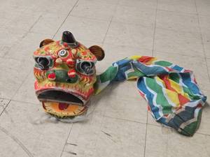 Vintage Chinese Lion Dance Mask  Head Puppet made of Handcrafted Paper Mache
