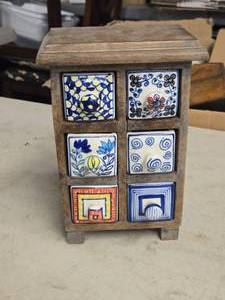 Apothecary Spice Cabinet by Pier 1 - Rustic Wood Frame with (6) Handpainted Ceramic Drawers