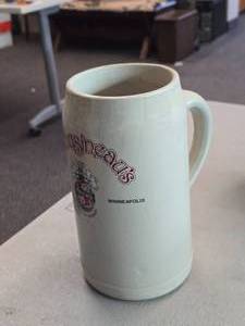 Vintage 1.0-Liter Stoneware Beer Stein by J. Cousineaus (Riverplace, Minneapolis)  Becks logo