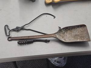 Lot of (3) Vintage Cast Iron Tools - Ice Tongs, Wood Cook Stove Lid Lifter, Shovel