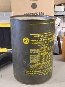 17.5-Gallon Steel Civil Defense Survival Supplies Barrel 22 x 16