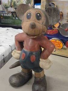 14 1/2" Mickey Mouse theme Hand-Carved Wood Statue