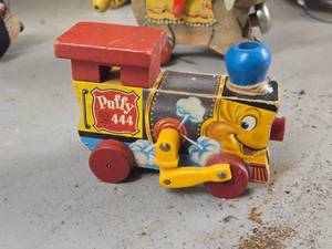 Vintage Wooden Pull Toy - Puffy Engine #444 by Fisher-Price (1951)