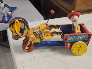 Vintage Wooden Pull Toy - Bucky Burro by Fisher-Price (1950s)