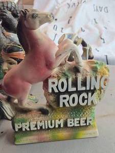 Vintage 1960s-1970s Rolling Rock Premium Beer Horse theme Chalkware Figurine