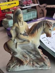 Vintage 1930s-1940s Native American Chief on Horseback theme Carnival Chalkware Statue