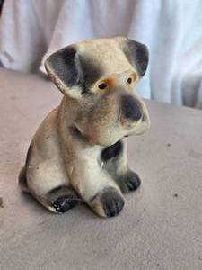 Vintage Mid 20th Century Terrier Puppy Dog theme Carnival Chalkware Statue