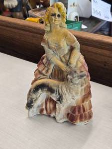 Vintage 1930s-1950s Southern Belle Lady with a Dog theme Carnival Chalkware Figurine