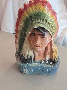 Vintage Mid 20th Century Native American Chief theme Carnival Chalkware Statue
