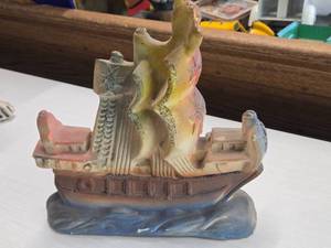 Vintage 1930s-1940s Ship on the Open Seas theme Carnival Chalkware Statue
