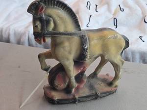 Vintage 1930s Trojan Fancy Horse theme Carnival Chalkware Statue