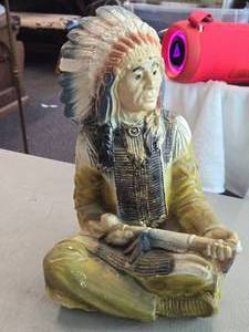 Vintage Native American Indian Chief Holding Peace Pipe theme Carnival Chalkware Figurine