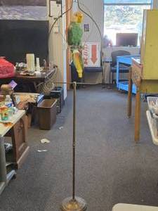 Vintage Parrot on a Branch theme Carnival Chalkware Figurine on a Bronze Colored Stand