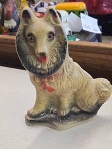 Vintage Collie Dog theme Carnival Chalkware Statue by Illinois Plastic Products Co (1950s)