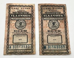 lot 34 image: Vintage Lot of Two State of Illinois Beer Tax Case Stamps (Used)