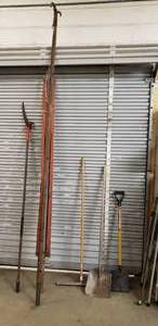 lot 54 image: Tree trimmers, squeegee, shovel, shingle shovel, clothes line