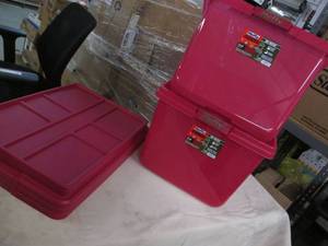 lot 570 image: 3 New plastic totes with lids...