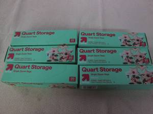 lot 575 image: 6 20 Packs of quart zipper bags...