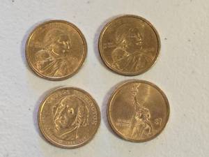 lot 6 image: Lot of 4 United States Dollar Coins Featuring Sacagawea and Presidential Designs