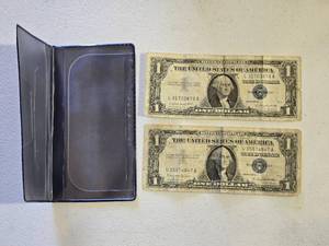 lot 7 image: Lot of 2 Vintage 1957A and 1957B Series $1 Silver Certificates with Holder
