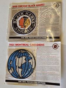 lot 44K image: NHL Patches featuring 1938 Chicago Black Hawks and 1925 Montreal Canadiens