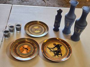 lot 53 image: Greek-Themed Decorative Plates and Vases