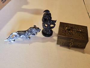 lot 65 image: Carved Stone Figures and Metal Box Lot carved stone tiger, a detailed stone dragon sculpture