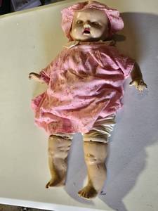 lot 91 image: Vintage Baby Doll in Pink Dress and Bonnet