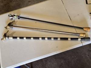 lot 118 image: Walking Canes with Birds and Dodge Ram Hood Ornament - Heavy, appear homemade