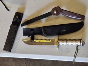 lot 130 image: Gordon 8 Hunting Survival Knife and Folding Saw with Sheaths