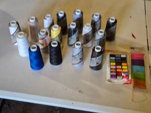 lot 150 image: Maxi-Lock Sewing Thread and Accessories Lot including Singer Spun Polyester and Tropical Cotton Thread