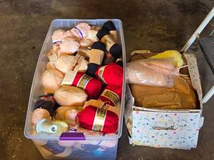 lot 151 image: Tote of Yarn including Bernat Wintuk, Red Heart, and More