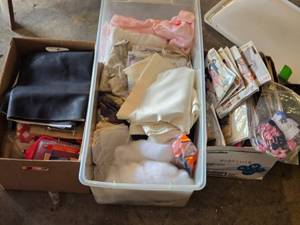 lot 153 image: Sewing Supplies and Patterns Lot including Fabrics, Threads, and Embroidery Kits