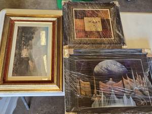 lot 179 image: Framed Art Collection including Landscape, Abstract, and Futuristic Designs