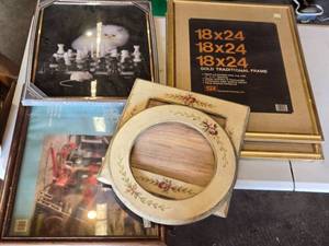 lot 186 image: Assorted Picture Frames including Gold Traditional 18x24, Solid Oak 16x20, and Decorative Floral Frame