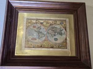 lot 191 image: Framed Vintage Metallic Map Print approx. 14 wide