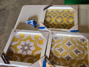 lot 197A image: Madison Park Framed Art Set including Yellow Tile Patterns